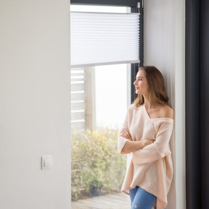White No-Drill Pleated Blinds, Semi-Transparent