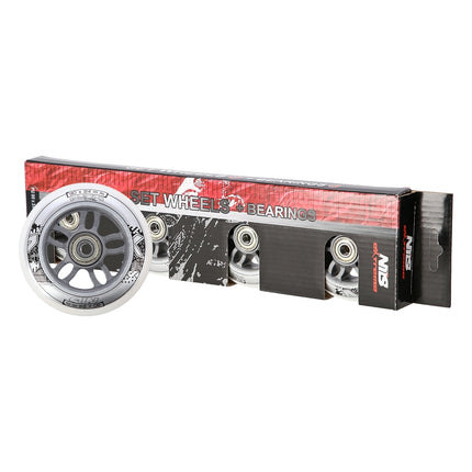 White PU Skateboard Wheels Set, 90x24 82A, ABEC-7 Bearings