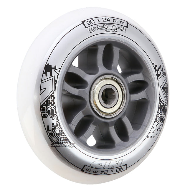 White PU Skateboard Wheels Set, 90x24 82A, ABEC-7 Bearings