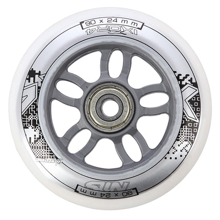 White PU Skateboard Wheels Set, 90x24 82A, ABEC-7 Bearings