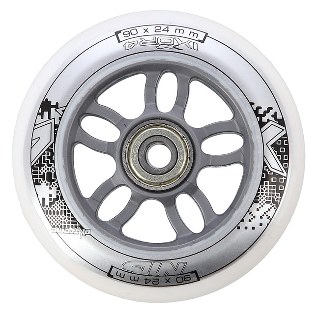 White PU Skateboard Wheels Set, 90x24 82A, ABEC-7 Bearings