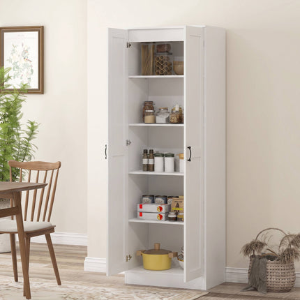 White Pantry Cabinet with Adjustable Shelves, 175 cm