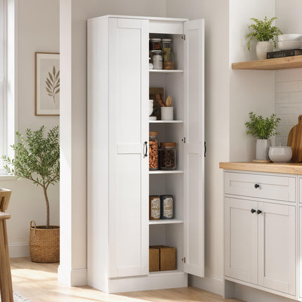 White Pantry Cabinet with Adjustable Shelves, 175 cm