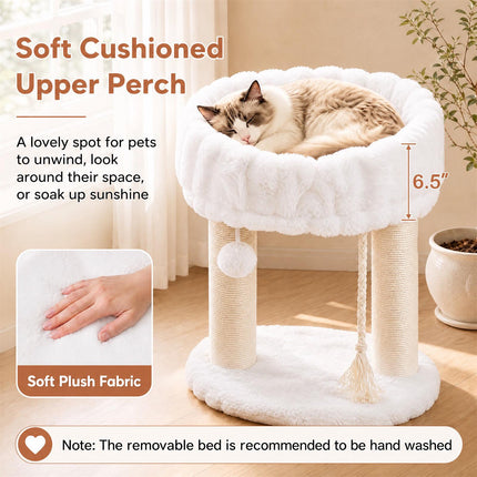 White Plush Cat Tree with Sisal Posts, 40 x 40 x 50.5 cm