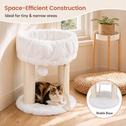 White Plush Cat Tree with Sisal Posts, 40 x 40 x 50.5 cm