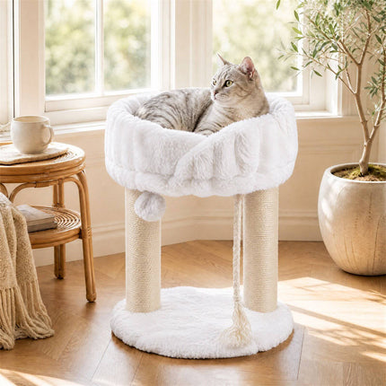 White Plush Cat Tree with Sisal Posts, 40 x 40 x 50.5 cm