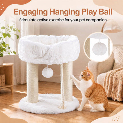 White Plush Cat Tree with Sisal Posts, 40 x 40 x 50.5 cm