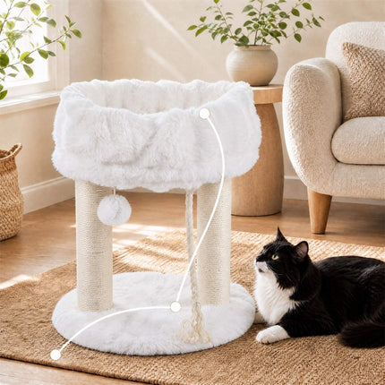 White Plush Cat Tree with Sisal Posts, 40 x 40 x 50.5 cm