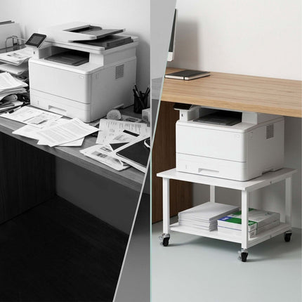 White Printer Stand with Castors – 2-Tier, 50x50 cm