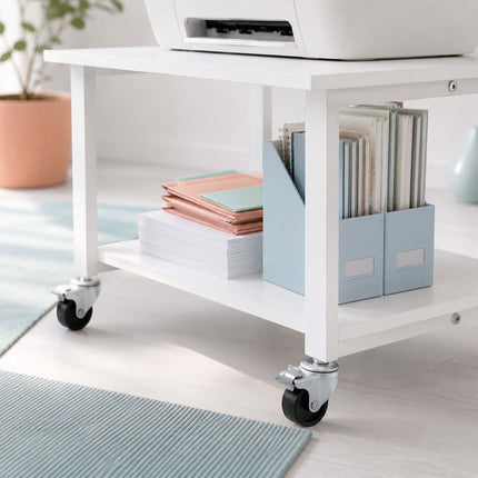 White Printer Stand with Castors – 2-Tier, 50x50 cm