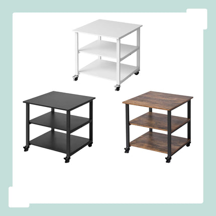 White Printer Stand with Castors – 3-Tier, Under-Desk