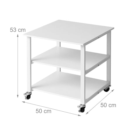 White Printer Stand with Castors – 3-Tier, Under-Desk