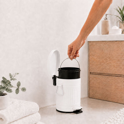 White Retro 3L Bathroom Pedal Bin with Soft-Close Lid