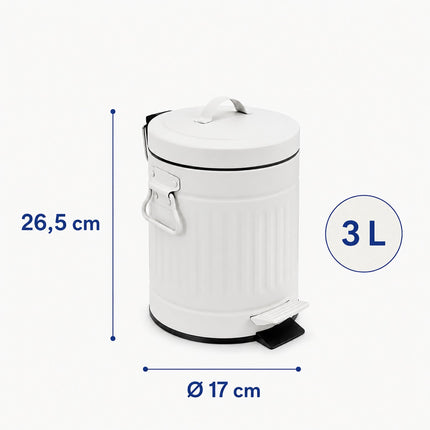 White Retro 3L Bathroom Pedal Bin with Soft-Close Lid
