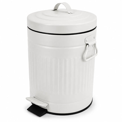 White Retro Bathroom Pedal Bin, 5 Litre Capacity