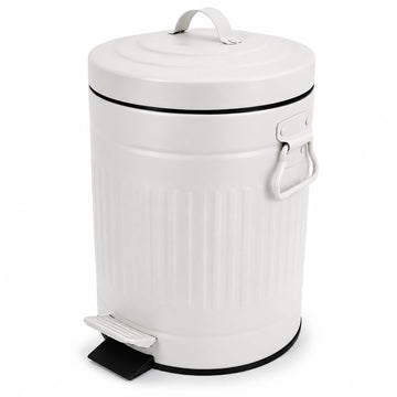 White Retro Bathroom Pedal Bin, 5 Litre Capacity