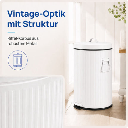 White Retro Pedal Bin, 20L Capacity, Soft-Close Lid