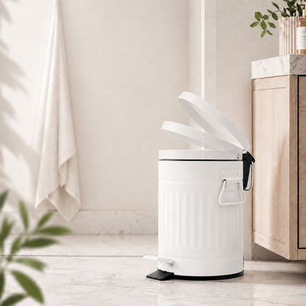 White Retro Pedal Bin, 20L Capacity, Soft-Close Lid