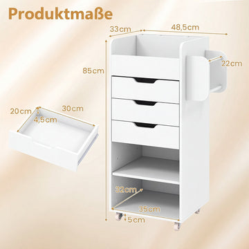 White Rolling Craft Cart with 3 Drawers & Shelves