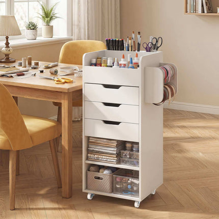 White Rolling Craft Cart with 3 Drawers & Shelves