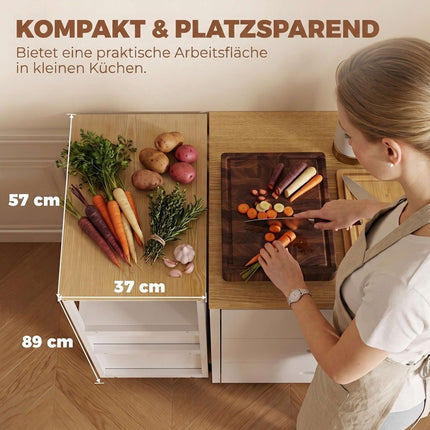 White Rolling Kitchen Cart with 2 Drawers and Open Shelf