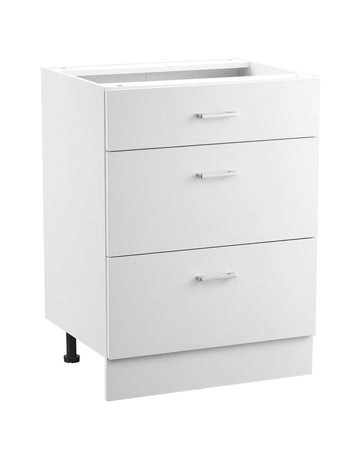White Shaker Base Cabinet, 24 Inch, 3 Soft-Close Drawers