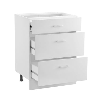 White Shaker Base Cabinet, 24 Inch, 3 Soft-Close Drawers