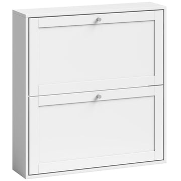 White Shoe Cabinet with 2 Adjustable Shelves for 8 Pairs