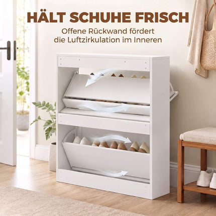 White Shoe Cabinet with 2 Adjustable Shelves for 8 Pairs