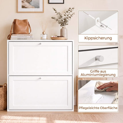 White Shoe Cabinet with 2 Adjustable Shelves for 8 Pairs