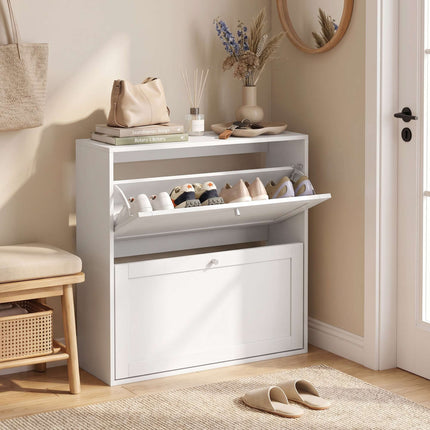 White Shoe Cabinet with 2 Adjustable Shelves for 8 Pairs