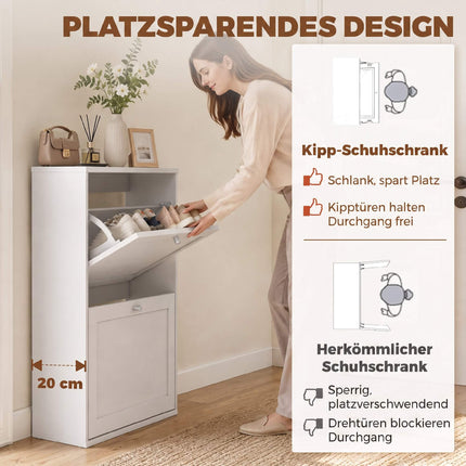 White Shoe Cabinet with 2 Adjustable Shelves for 8 Pairs