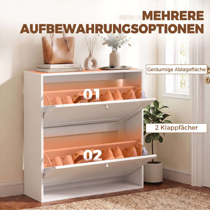 White Shoe Cabinet with 2 Adjustable Shelves for 8 Pairs