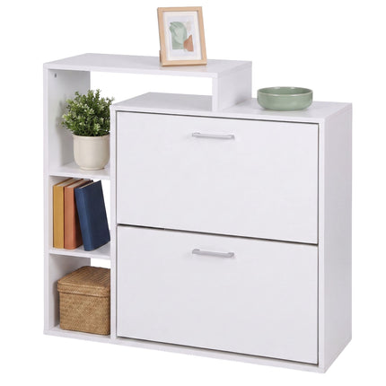 White Shoe Cabinet with 2 Flaps – Compact Hallway Storage