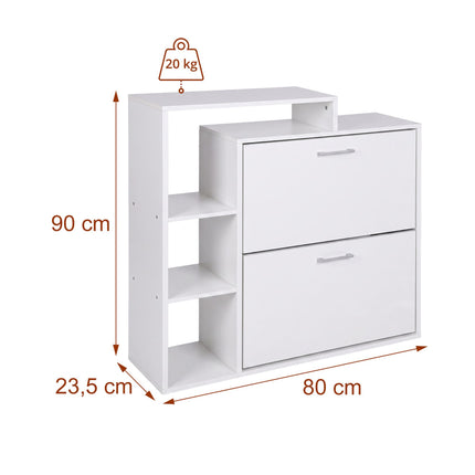 White Shoe Cabinet with 2 Flaps – Compact Hallway Storage