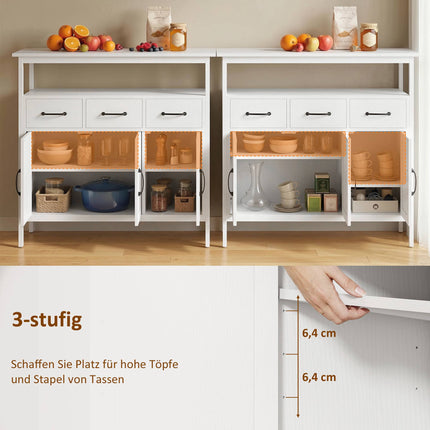 White Sideboard with Adjustable Shelves and 3 Drawers