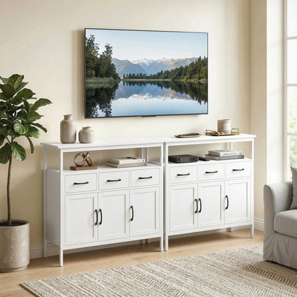 White Sideboard with Adjustable Shelves and 3 Drawers