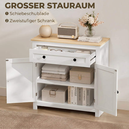 White Sideboard with Drawer and Adjustable Shelf, 78.5x35x80 cm