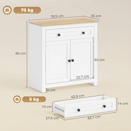 White Sideboard with Drawer and Adjustable Shelf, 78.5x35x80 cm