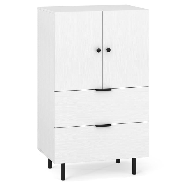 White Sideboard with Metal Legs, Drawers & Doors, 60x41.5x102 cm
