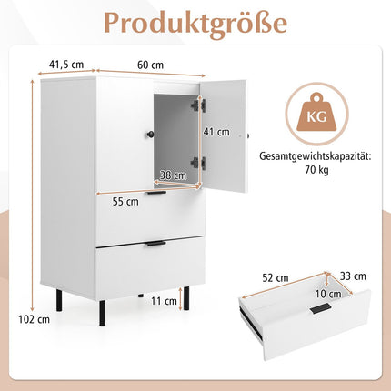 White Sideboard with Metal Legs, Drawers & Doors, 60x41.5x102 cm
