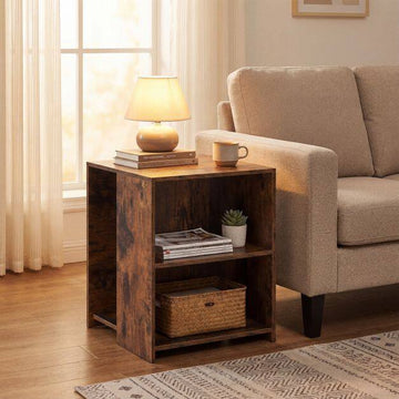 White Square Sofa Side Table with Open Storage Shelves