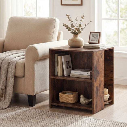 White Square Sofa Side Table with Open Storage Shelves