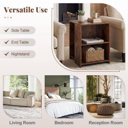 White Square Sofa Side Table with Open Storage Shelves