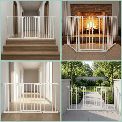White Steel Safety Gate, Adjustable 85–180 cm