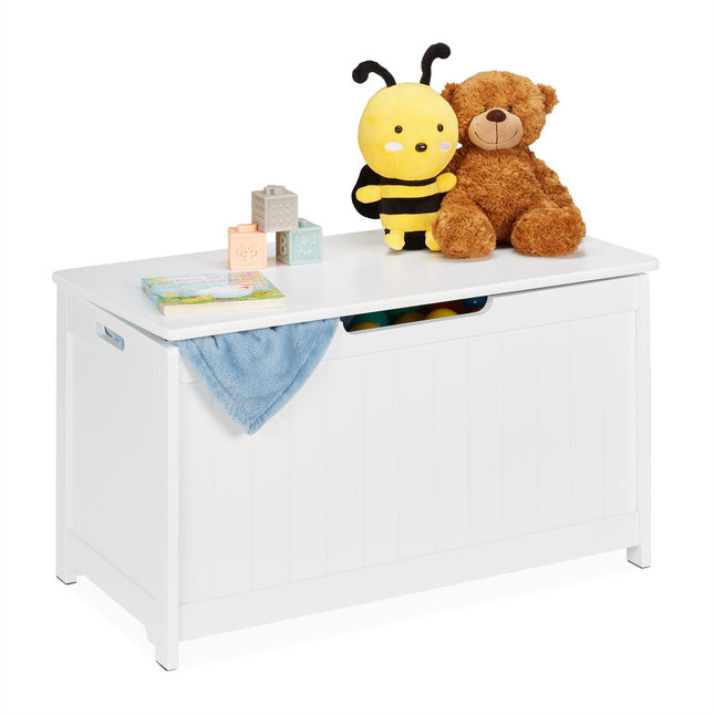 White Storage Chest with Lid – Slatted Design