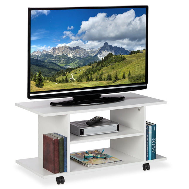 White TV cabinet on wheels