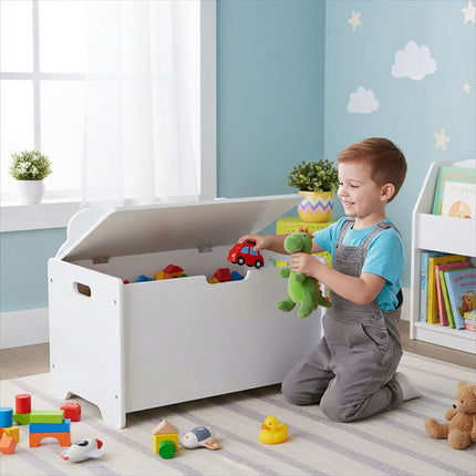 White Toy Chest with Lid – Bear Silhouette Design