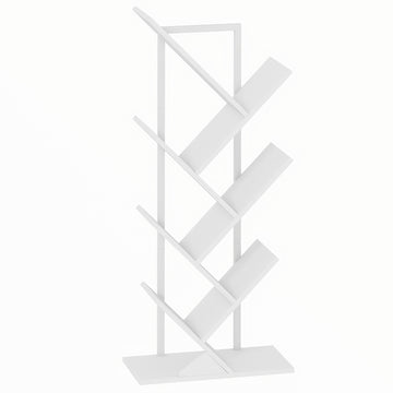 White Tree-Shaped Bookshelf, 7-Tier Narrow Design
