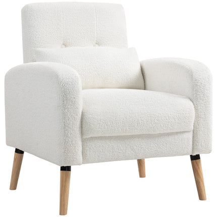 White Upholstered Armchair with Cushion, Rubberwood Legs